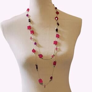 Elegant Pink Gemstone Beaded Long Necklace